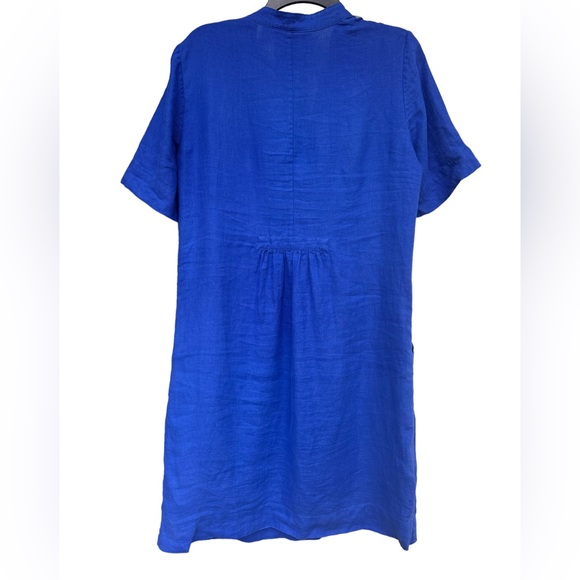 Zyga Lin’n Laundry Linen Dress Royal Blue Size 6 V-Neck Short Sleeve Dress - Picture 3 of 4
